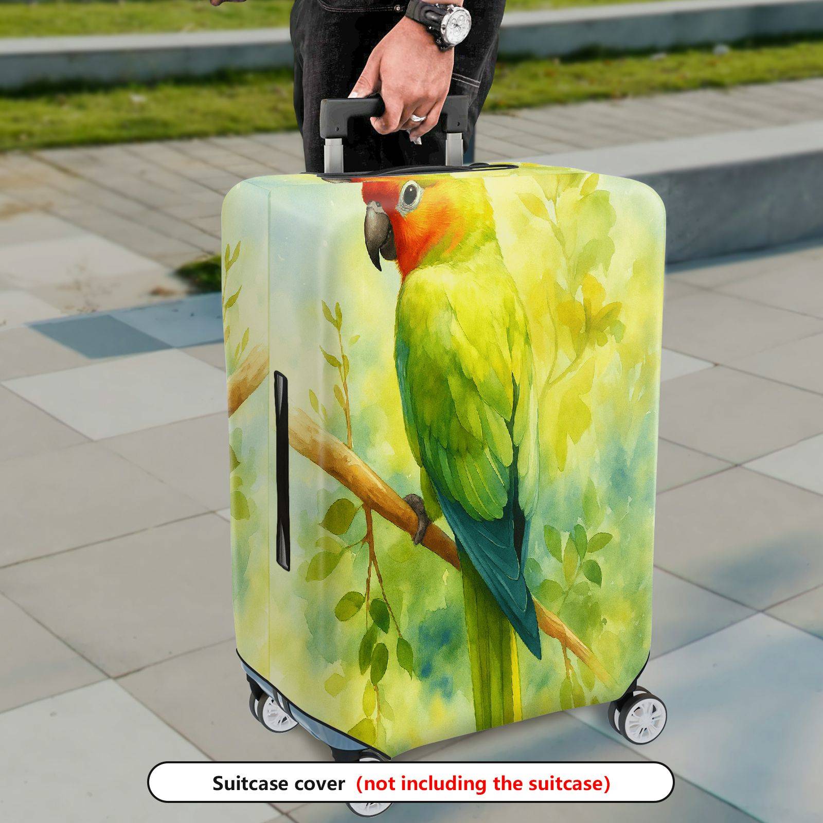1-Piece Green Parrot Forest Watercolor Artistic Colorful  Suitcase Luggage Cover, Stretch Protective Sleeve