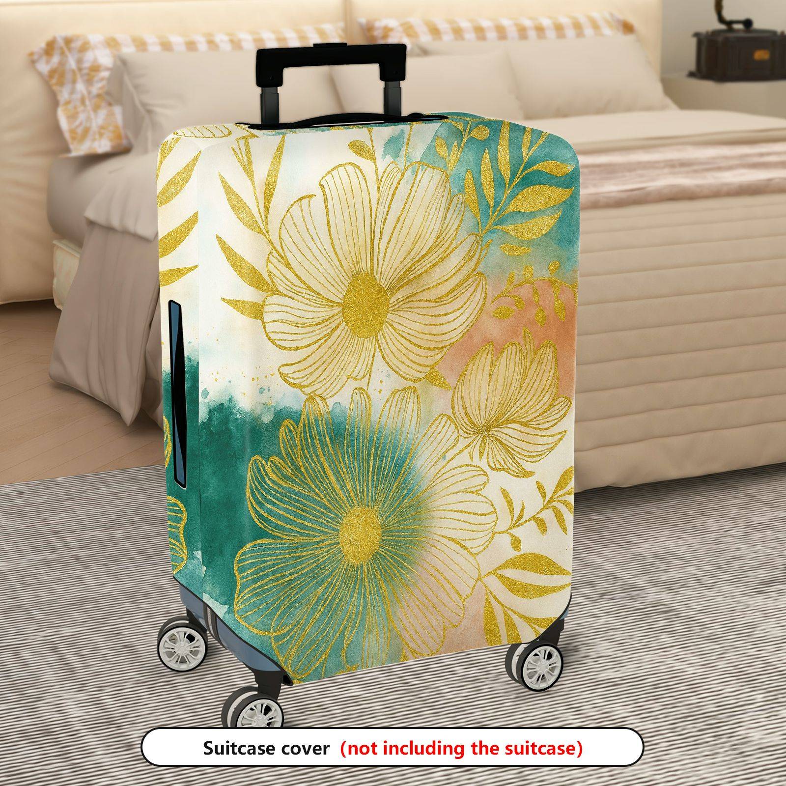 1-Piece Floral Golden Artistic Colorful Abstract Nature  Suitcase Luggage Cover, Stretch Protective Sleeve