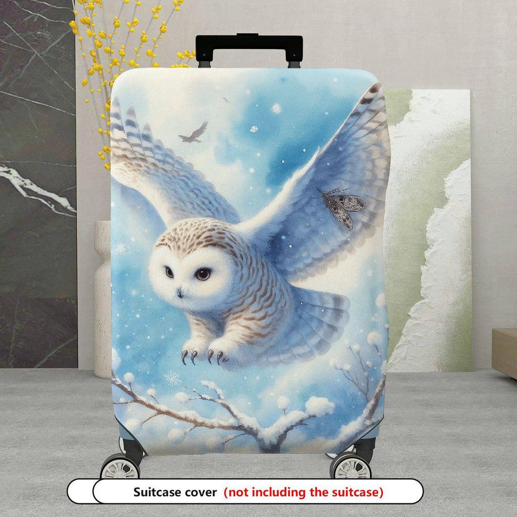 1-Piece Snow Owl Winter Nature Animal Art  Suitcase Luggage Cover, Stretch Protective Sleeve