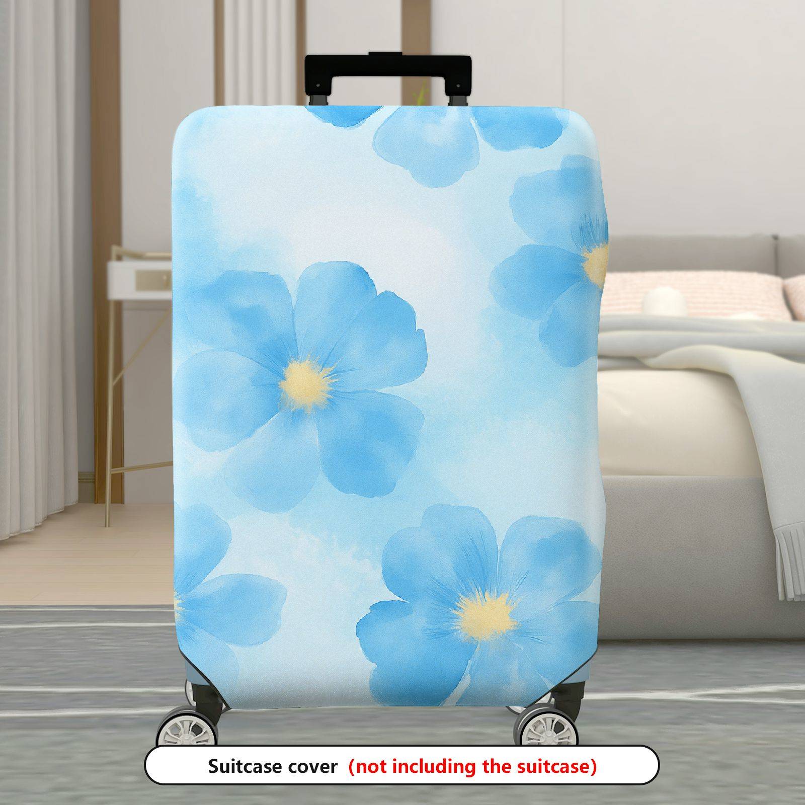 1-Piece Floral Blue Yellow Flower Abstract Art Travel  Suitcase Luggage Cover, Stretch Protective Sleeve