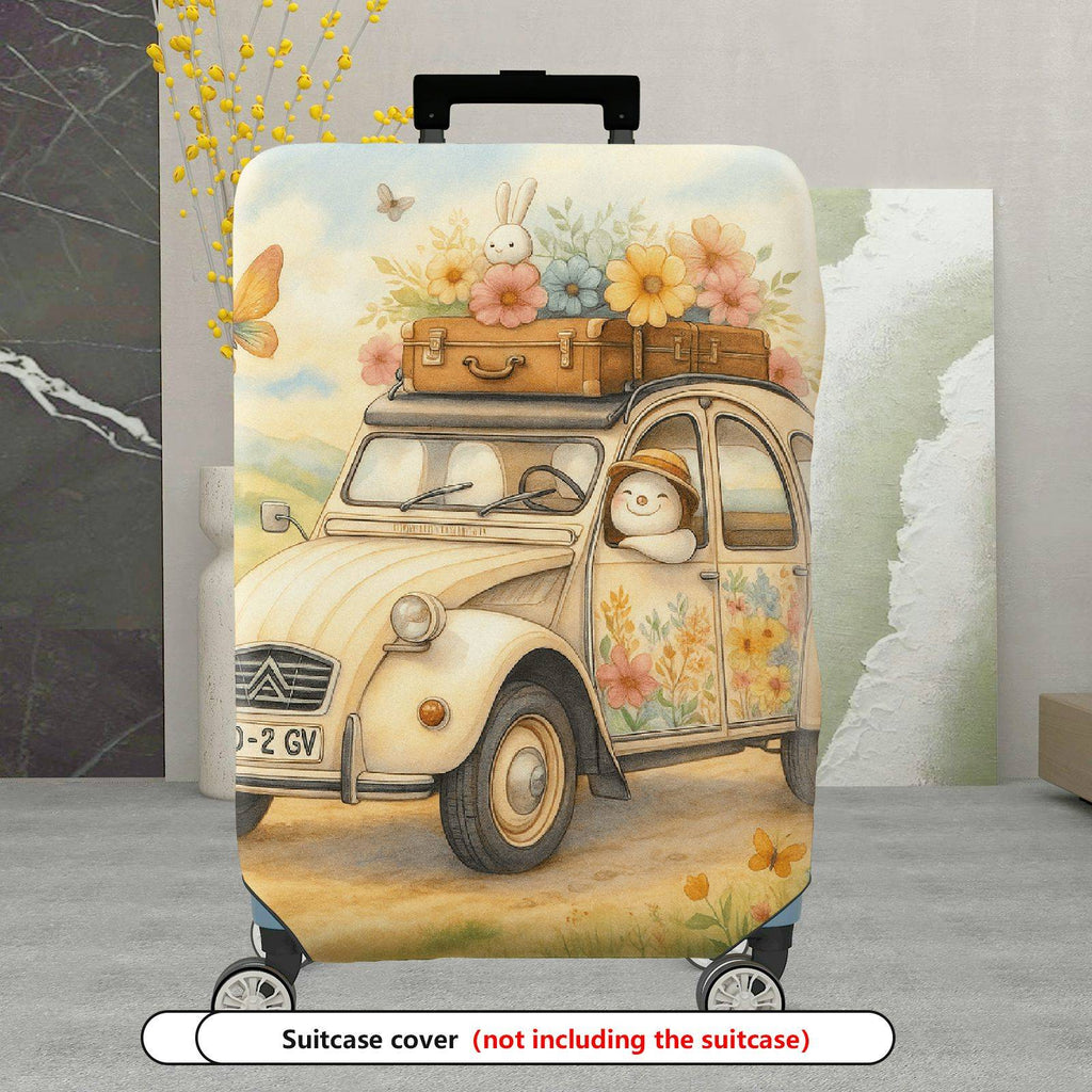 1-Piece Pastoral Flowers Vintage Car Animal  Suitcase Luggage Cover, Stretch Protective Sleeve