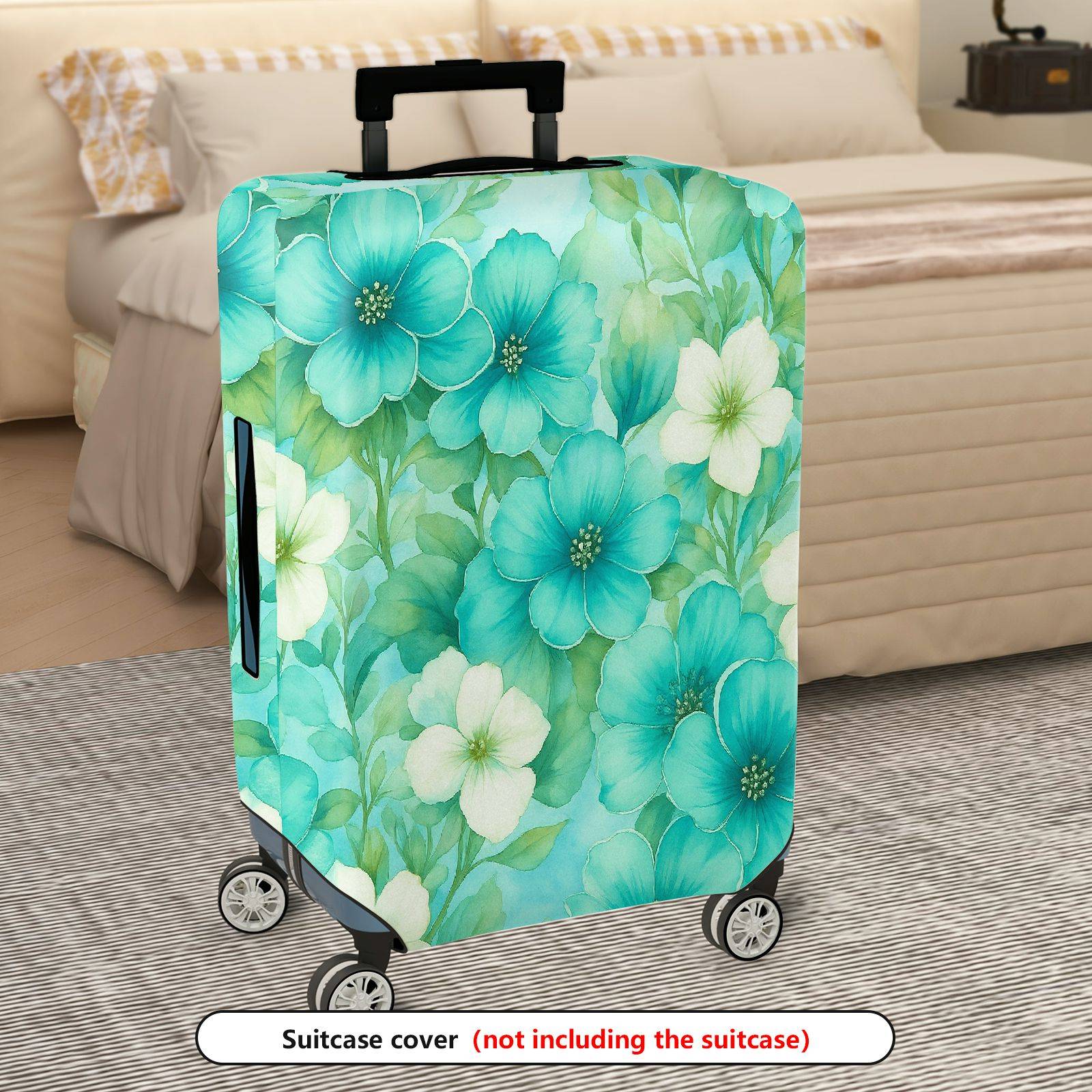 1-Piece Blue Floral Nature Leaf Abstract Pastel Artistic  Suitcase Luggage Cover, Stretch Protective Sleeve