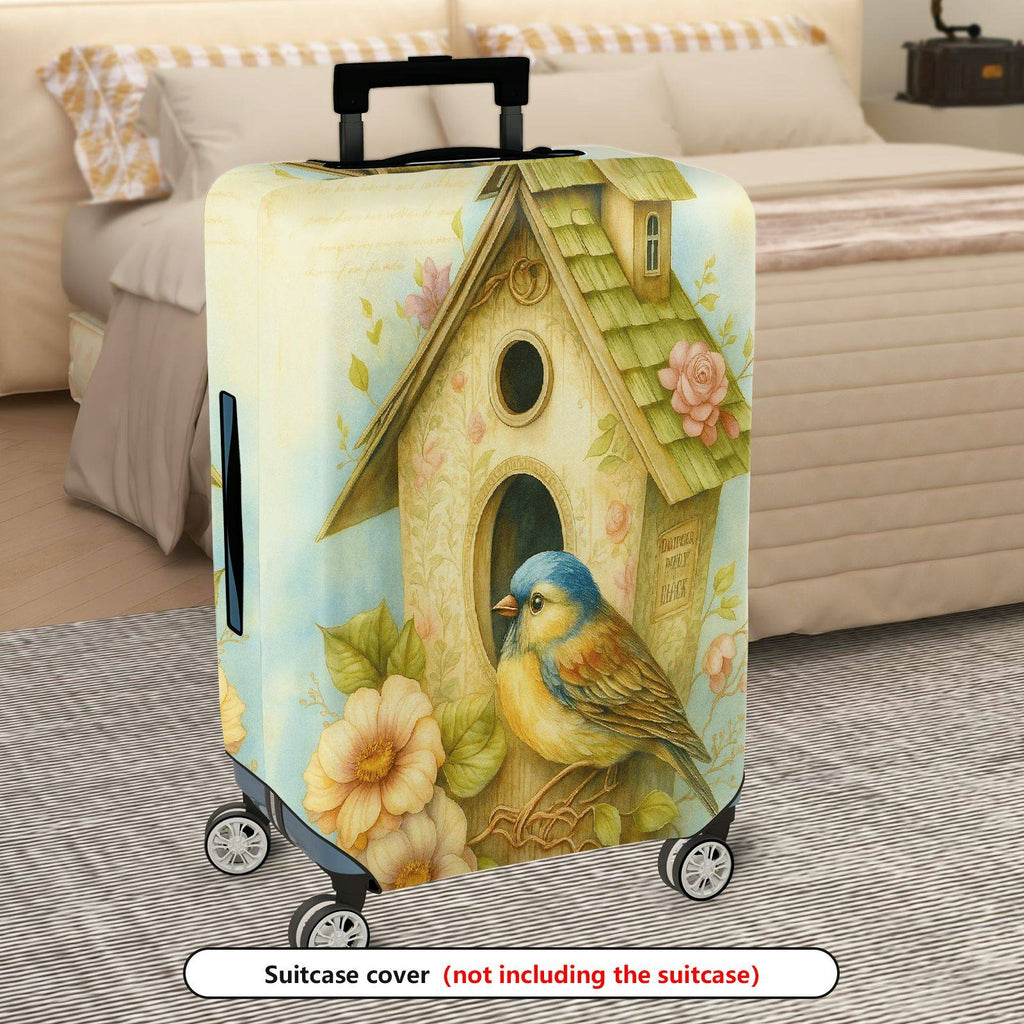 1-Piece Birdhouse Floral Vintage Artistic Nature Travel  Suitcase Luggage Cover, Stretch Protective Sleeve