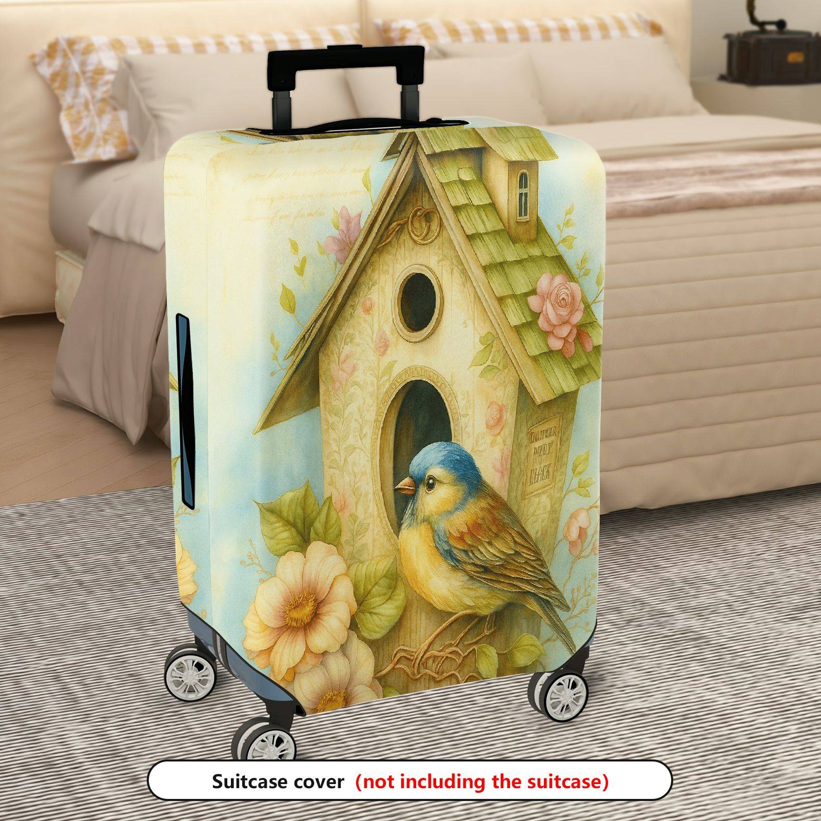 1-Piece Birdhouse Floral Vintage Artistic Nature Travel  Suitcase Luggage Cover, Stretch Protective Sleeve
