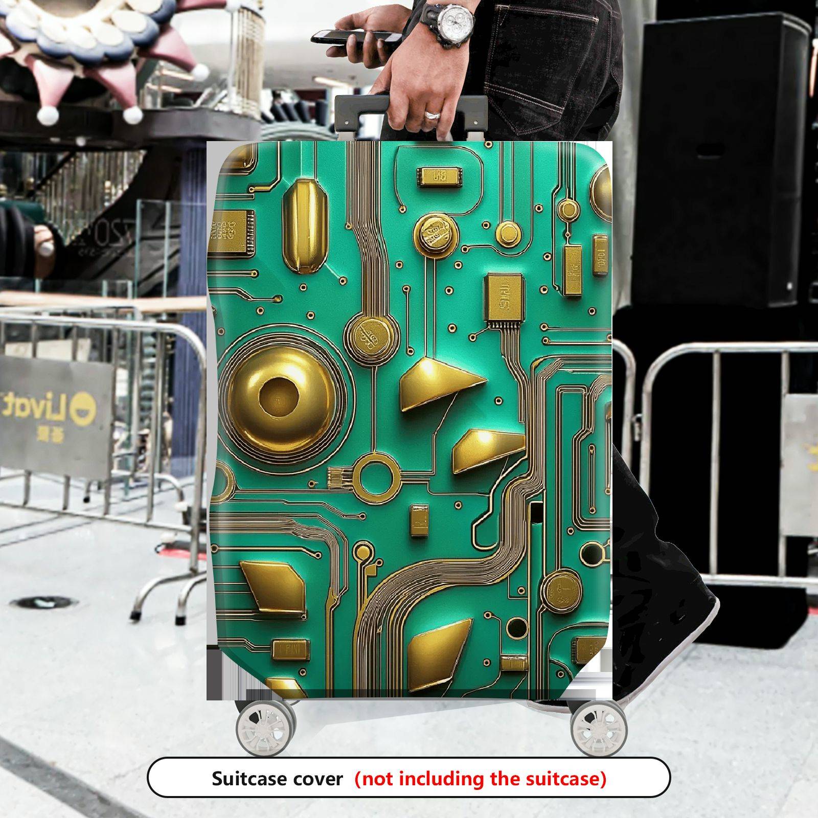 1-Piece Abstract Geometric Gold Circuitry Futuristic Art  Suitcase Luggage Cover, Stretch Protective Sleeve
