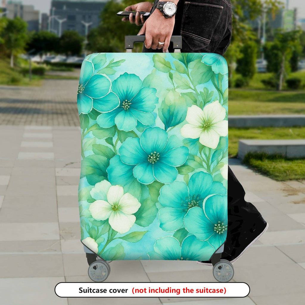 1-Piece Blue Floral Nature Leaf Abstract Pastel Artistic  Suitcase Luggage Cover, Stretch Protective Sleeve