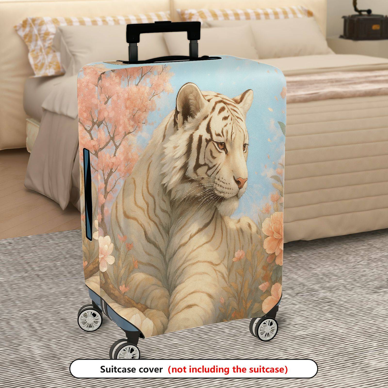 1-Piece Floral Tiger Cherry Blossom Pastel Spring Artistic  Suitcase Luggage Cover, Stretch Protective Sleeve