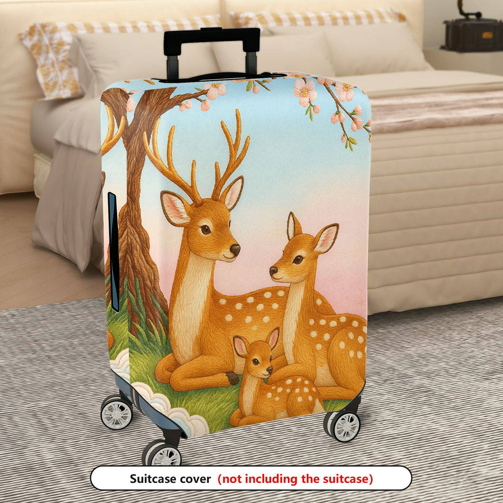 1-Piece Deer Tree Flowers Grass Family  Suitcase Luggage Cover, Stretch Protective Sleeve