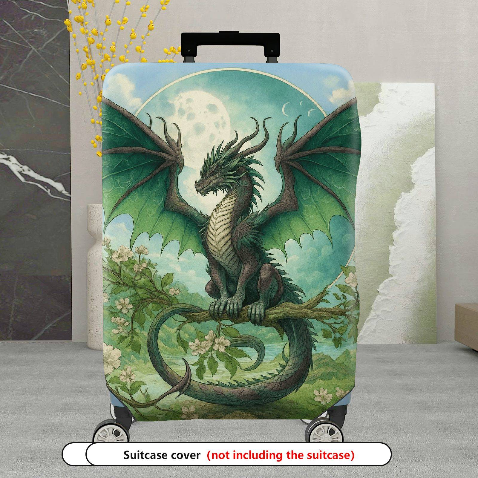 1-Piece Dragon Moon Fantasy Art Green Nature Travel  Suitcase Luggage Cover, Stretch Protective Sleeve