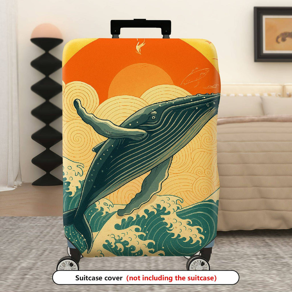 1-Piece Whale Sunset Ocean Wave Travel Art  Suitcase Luggage Cover, Stretch Protective Sleeve