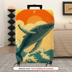 1-Piece Whale Sunset Ocean Wave Travel Art  Suitcase Luggage Cover, Stretch Protective Sleeve