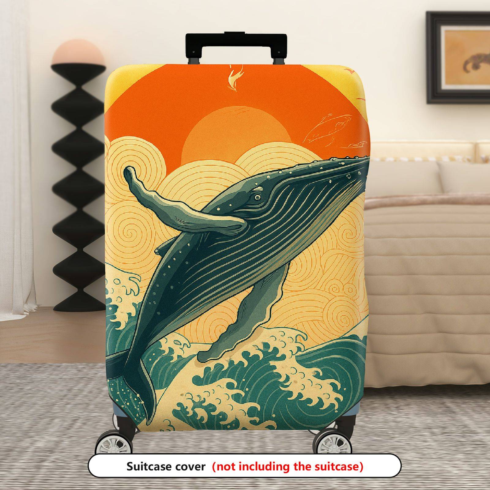 1-Piece Whale Sunset Ocean Wave Travel Art  Suitcase Luggage Cover, Stretch Protective Sleeve