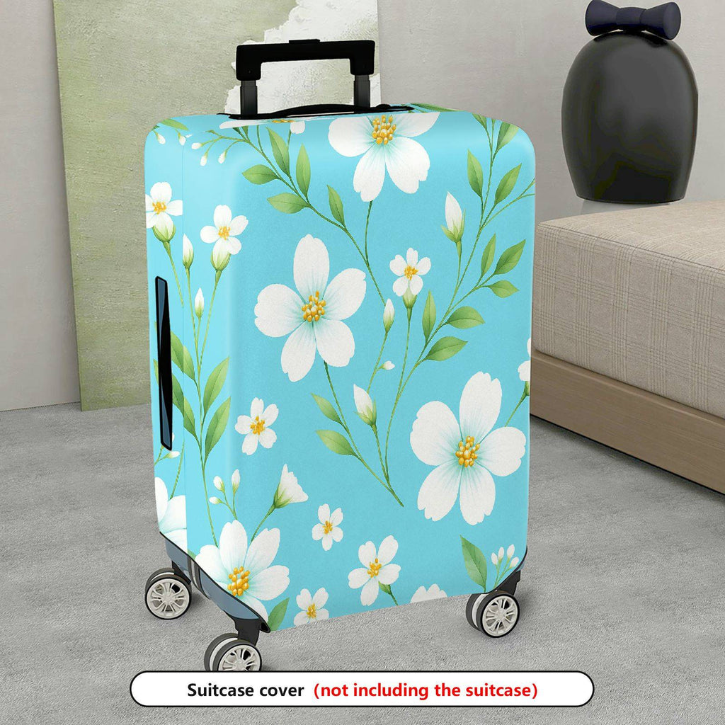 1-Piece Floral Leaf Blue White Travel  Suitcase Luggage Cover, Stretch Protective Sleeve