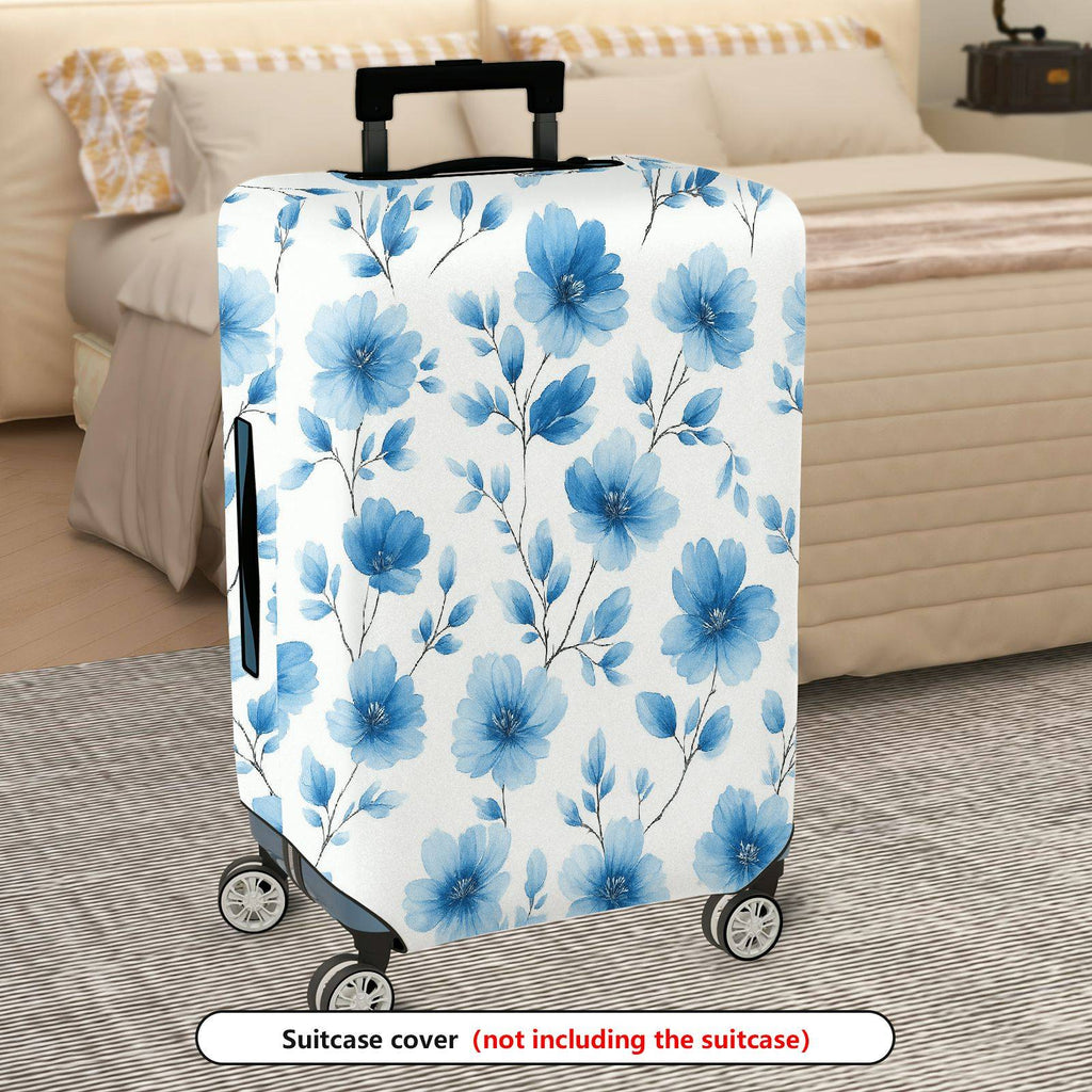 1-Piece Blue Flower Pattern Travel Luggage  Suitcase Luggage Cover, Stretch Protective Sleeve