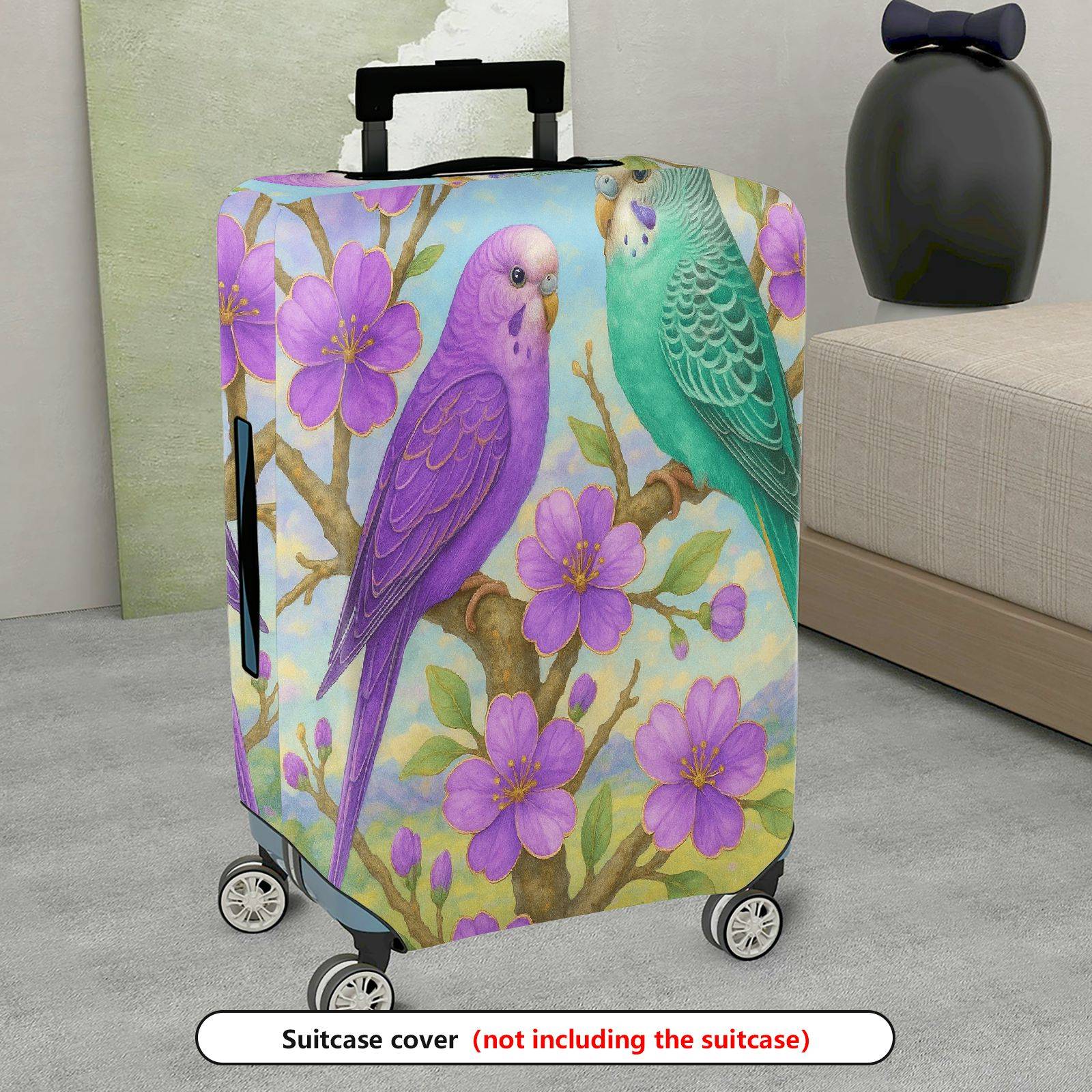 1-Piece Pastel Birds Floral Tree Travel Artwork  Suitcase Luggage Cover, Stretch Protective Sleeve