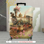 1-Piece Vintage Floral Steam Train Art Travel  Suitcase Luggage Cover, Stretch Protective Sleeve
