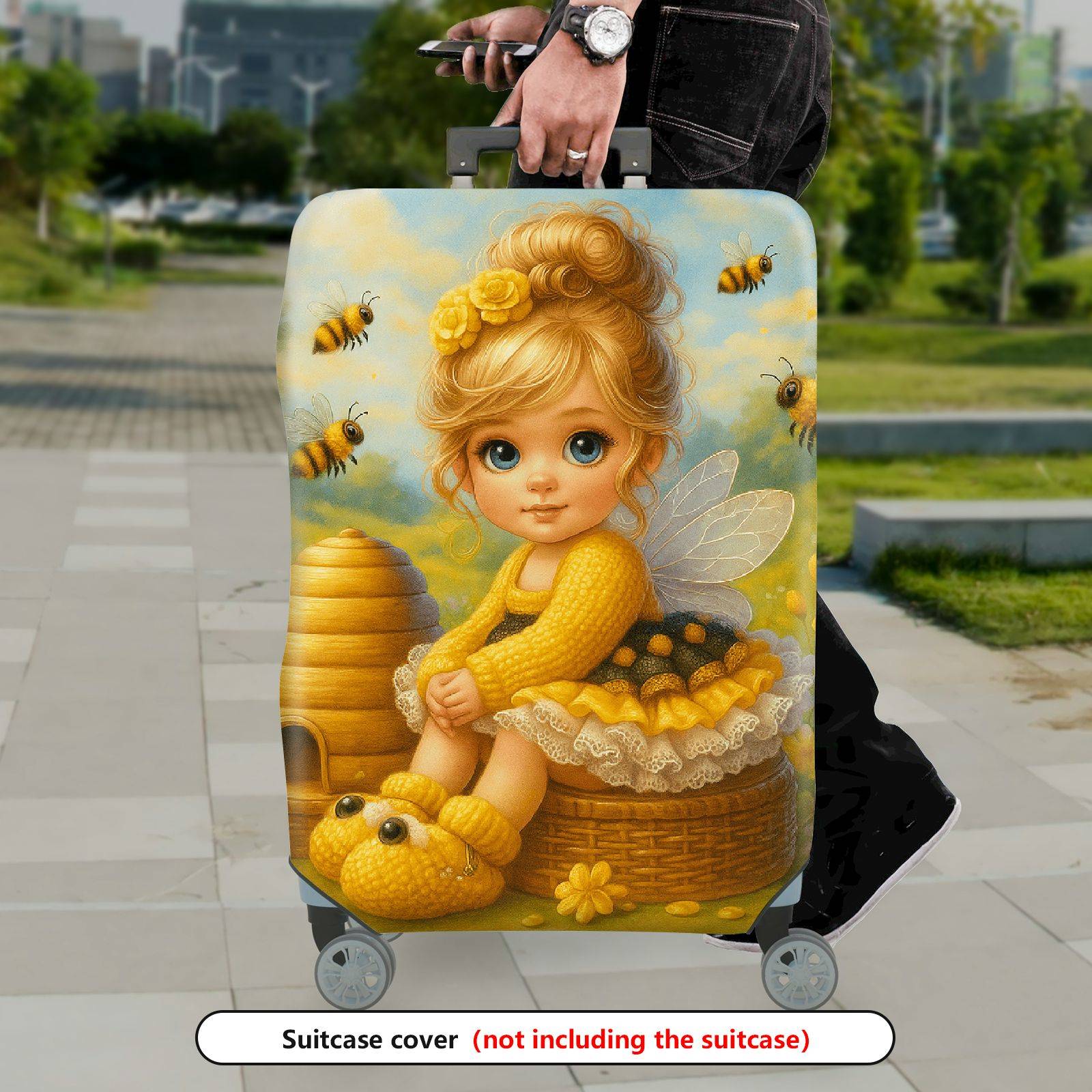 1-Piece Honey Bee Fairy Garden Flower Cute Pattern  Suitcase Luggage Cover, Stretch Protective Sleeve