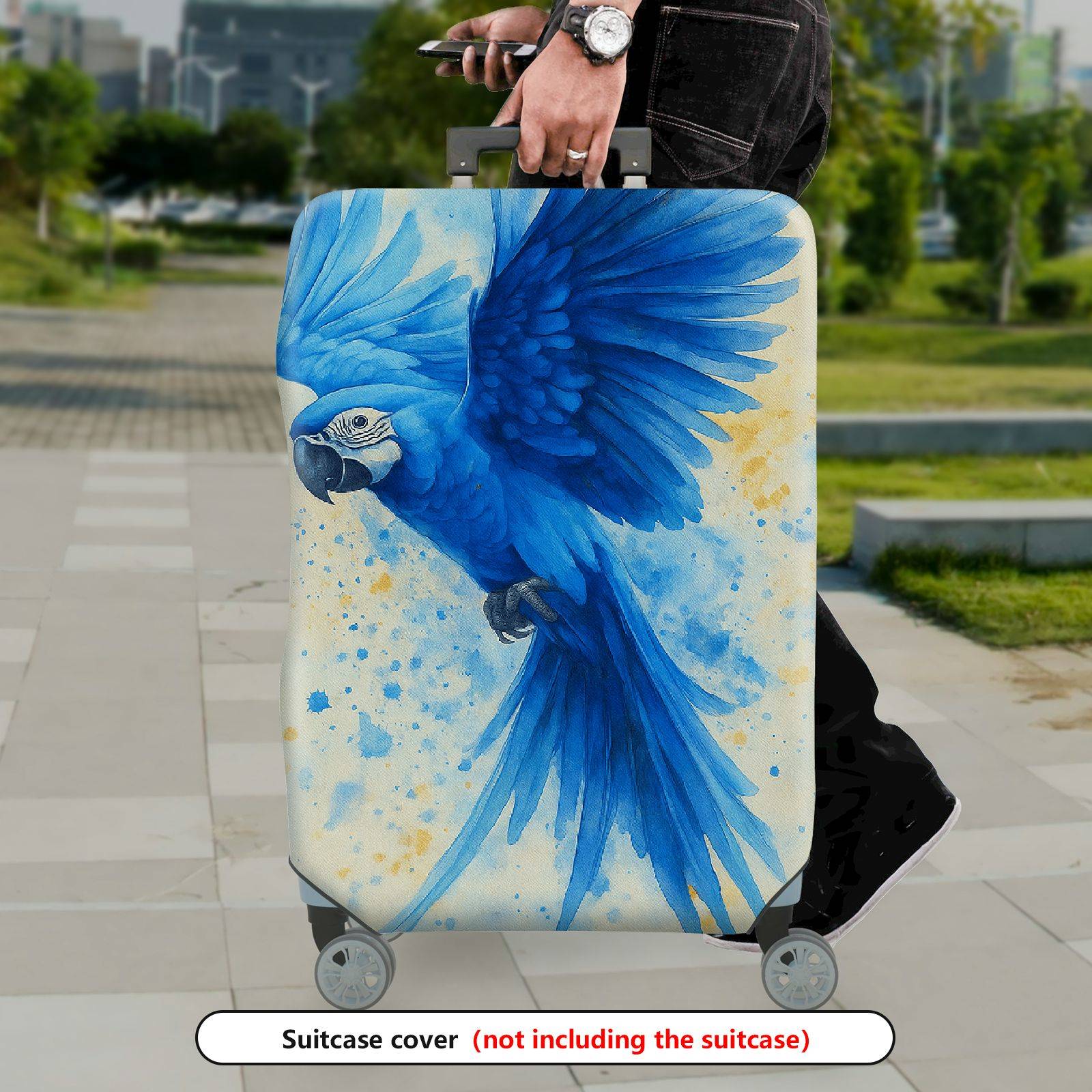 1-Piece Blue Parrot Art Design Colorful Stylish Elegant Vibrant  Suitcase Luggage Cover, Stretch Protective Sleeve