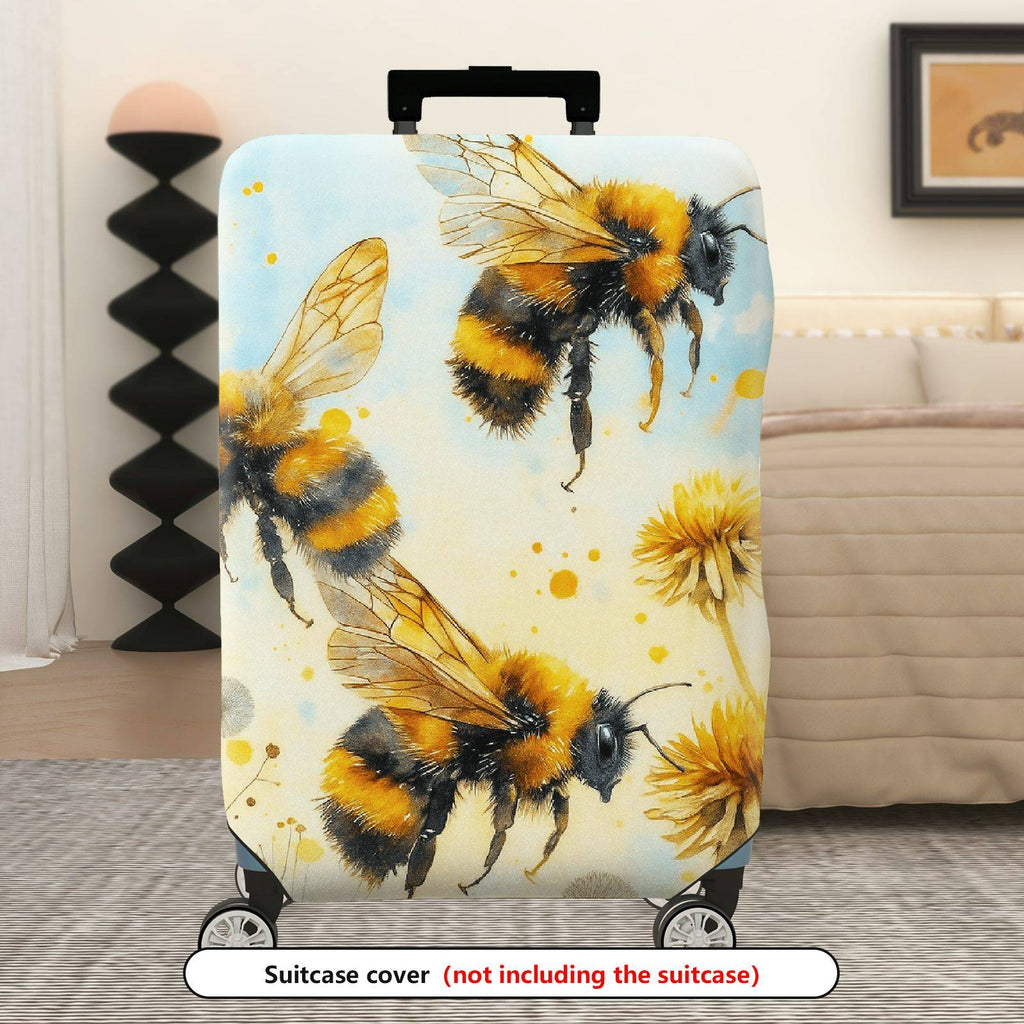 1-Piece Yellow Bee Flower Nature Artistic Travel  Suitcase Luggage Cover, Stretch Protective Sleeve