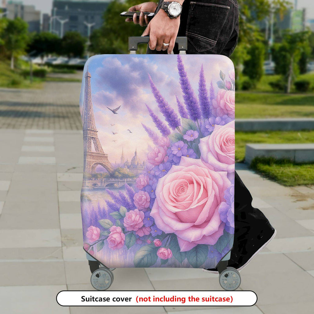 1-Piece Eiffel Tower Rose Flower Paris Travel Europe  Suitcase Luggage Cover, Stretch Protective Sleeve
