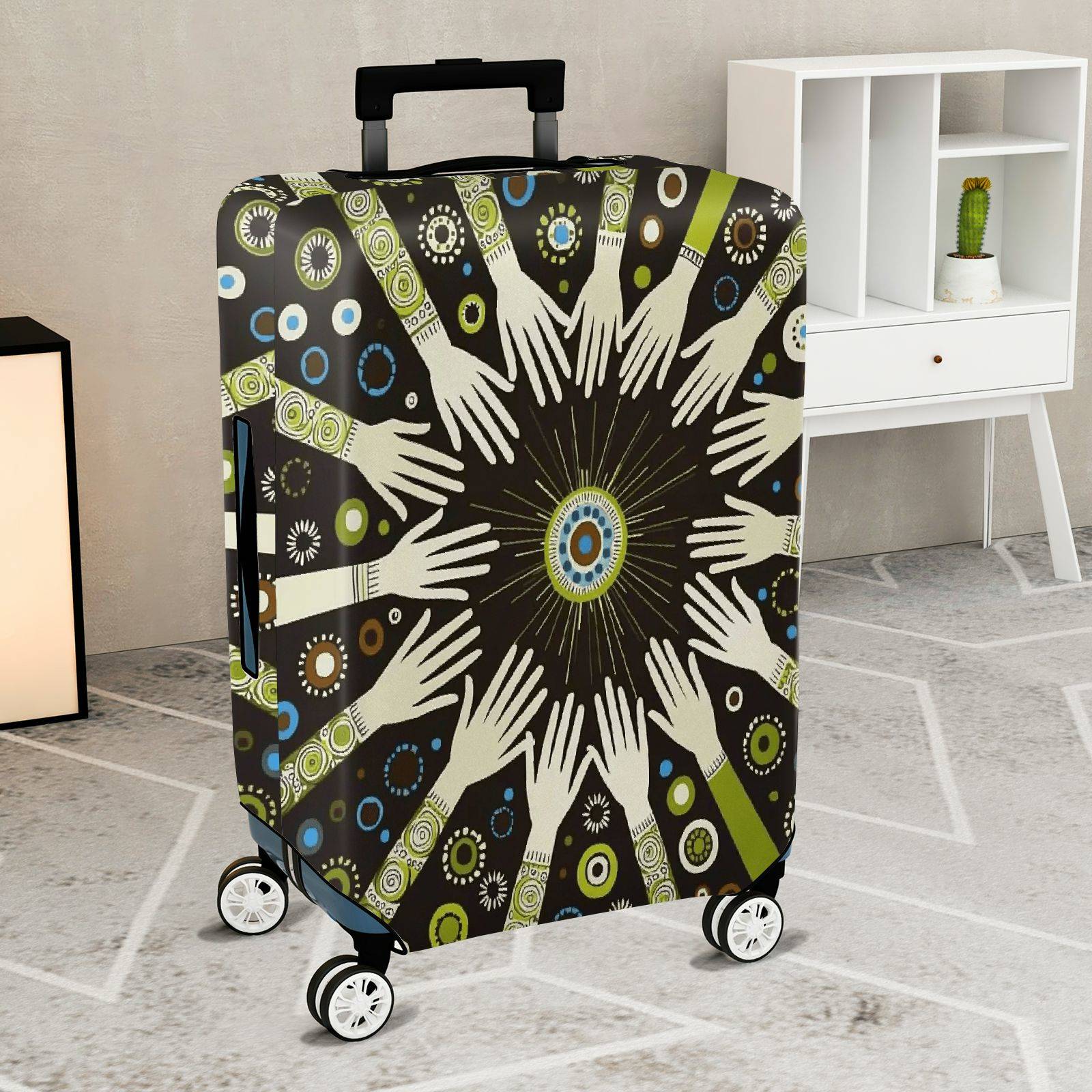 1-Piece Abstract Hand Geometric Circle Bohemian  Suitcase Luggage Cover, Stretch Protective Sleeve