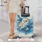 1-Piece Winter Tree Owl Snow Blue Artistic  Suitcase Luggage Cover, Stretch Protective Sleeve
