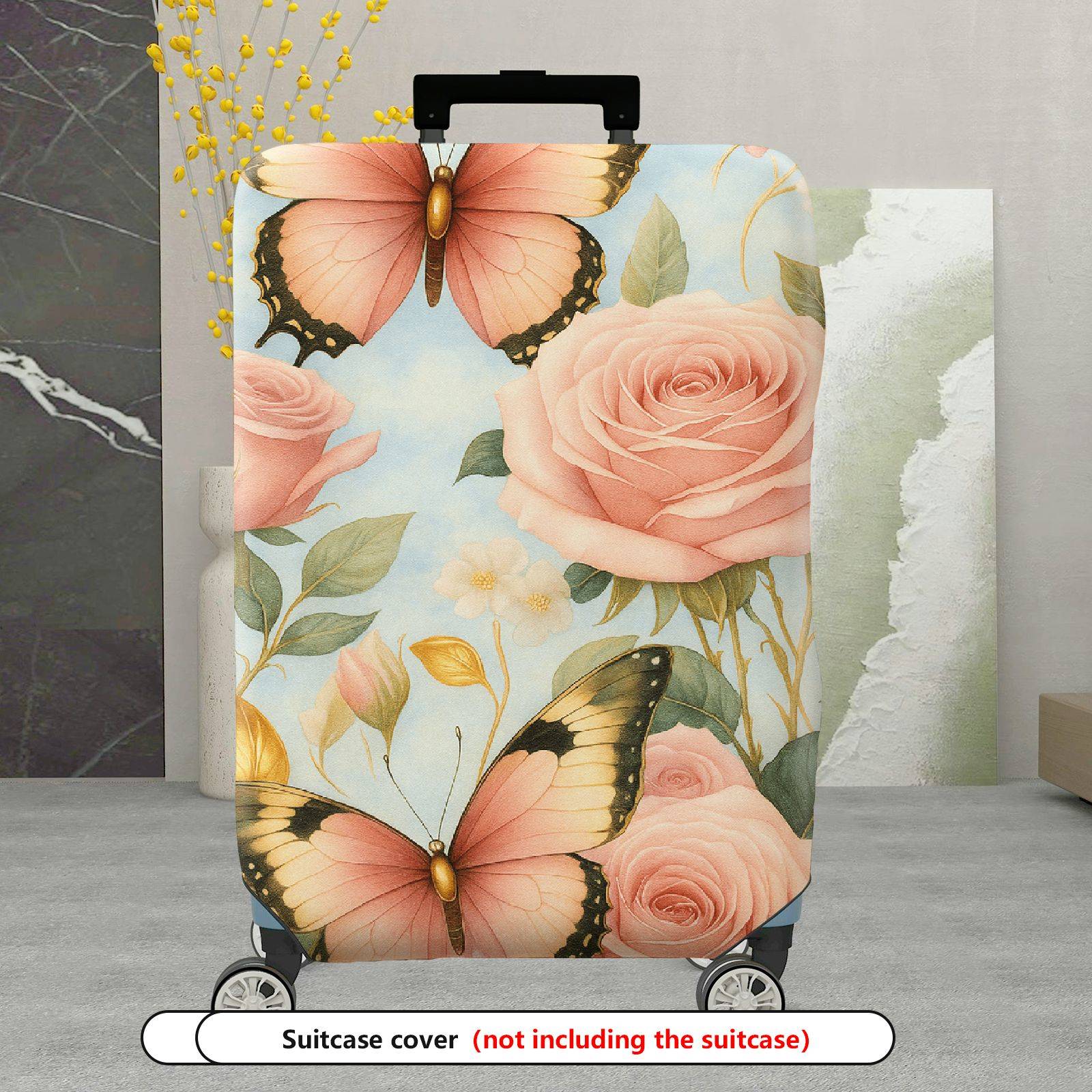1-Piece Butterfly Rose Floral Pastel Romantic Artistic  Suitcase Luggage Cover, Stretch Protective Sleeve