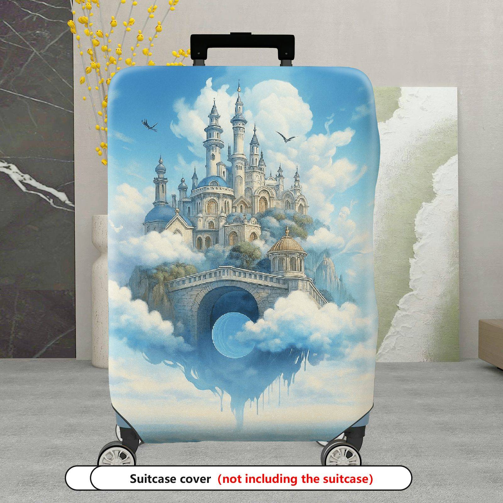 1-Piece Fantasy Castle Cloud Sky Blue Artistic  Suitcase Luggage Cover, Stretch Protective Sleeve