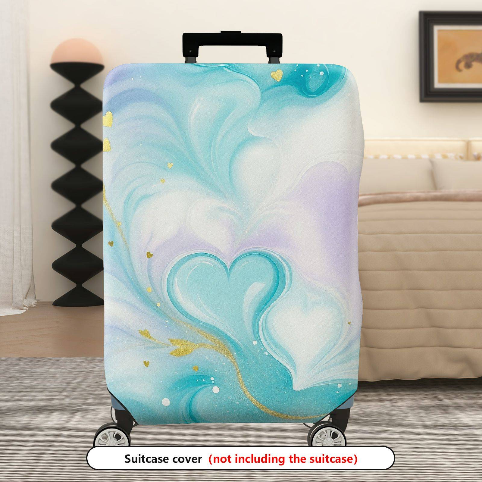 1-Piece Pastel Marble Watercolor Heart Golden Swirl  Suitcase Luggage Cover, Stretch Protective Sleeve