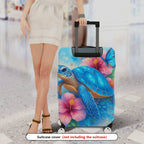 1-Piece Sea Turtle Hibiscus Flower Butterfly Ocean Blue  Suitcase Luggage Cover, Stretch Protective Sleeve