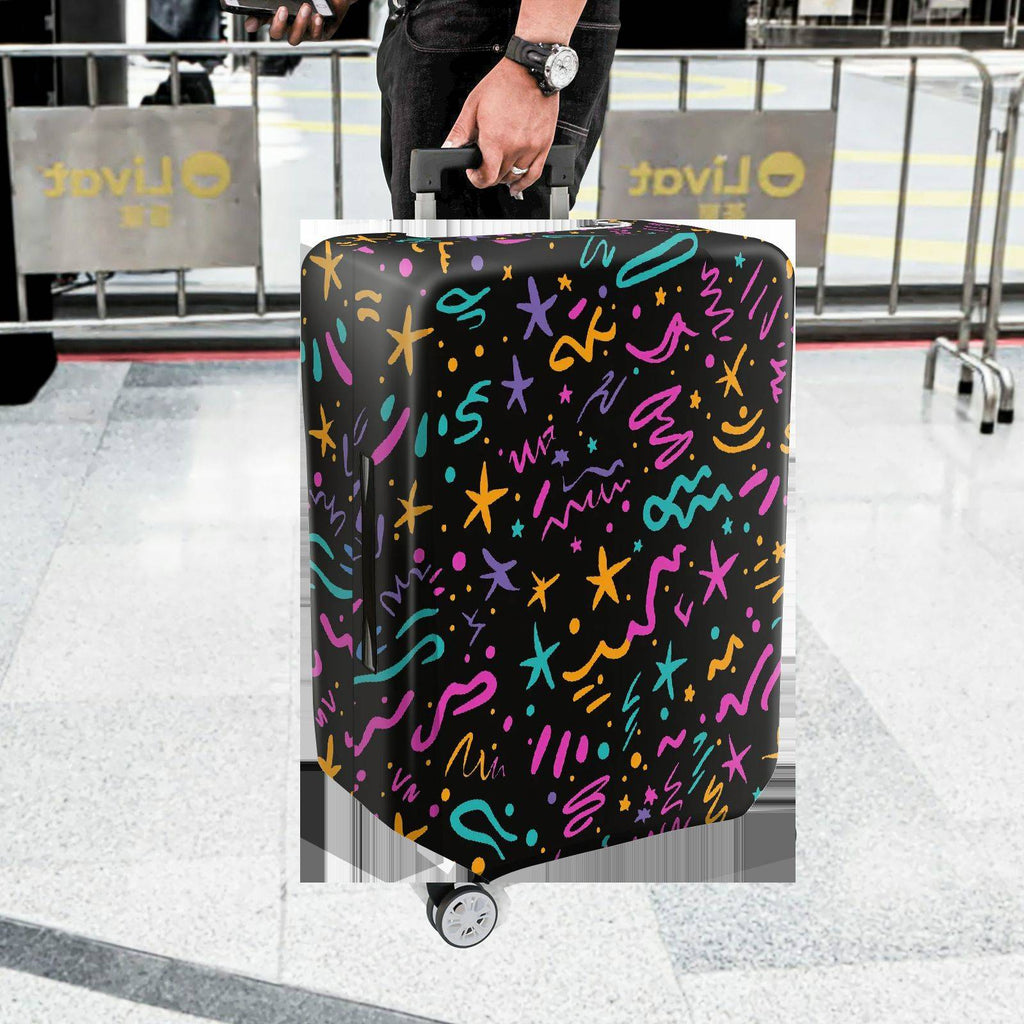 1-Piece Abstract Colorful Star Line Art Pattern Black  Suitcase Luggage Cover, Stretch Protective Sleeve