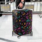 1-Piece Abstract Colorful Star Line Art Pattern Black  Suitcase Luggage Cover, Stretch Protective Sleeve