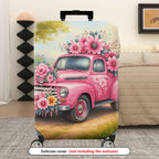1-Piece Pink Flower Truck Vintage Nature Retro Floral  Suitcase Luggage Cover, Stretch Protective Sleeve