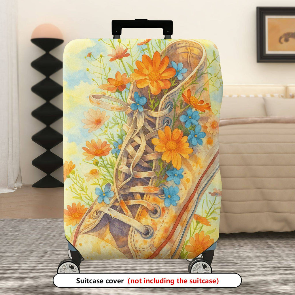 1-Piece Floral Shoe Blue Orange Yellow Artistic Vintage Creative  Suitcase Luggage Cover, Stretch Protective Sleeve