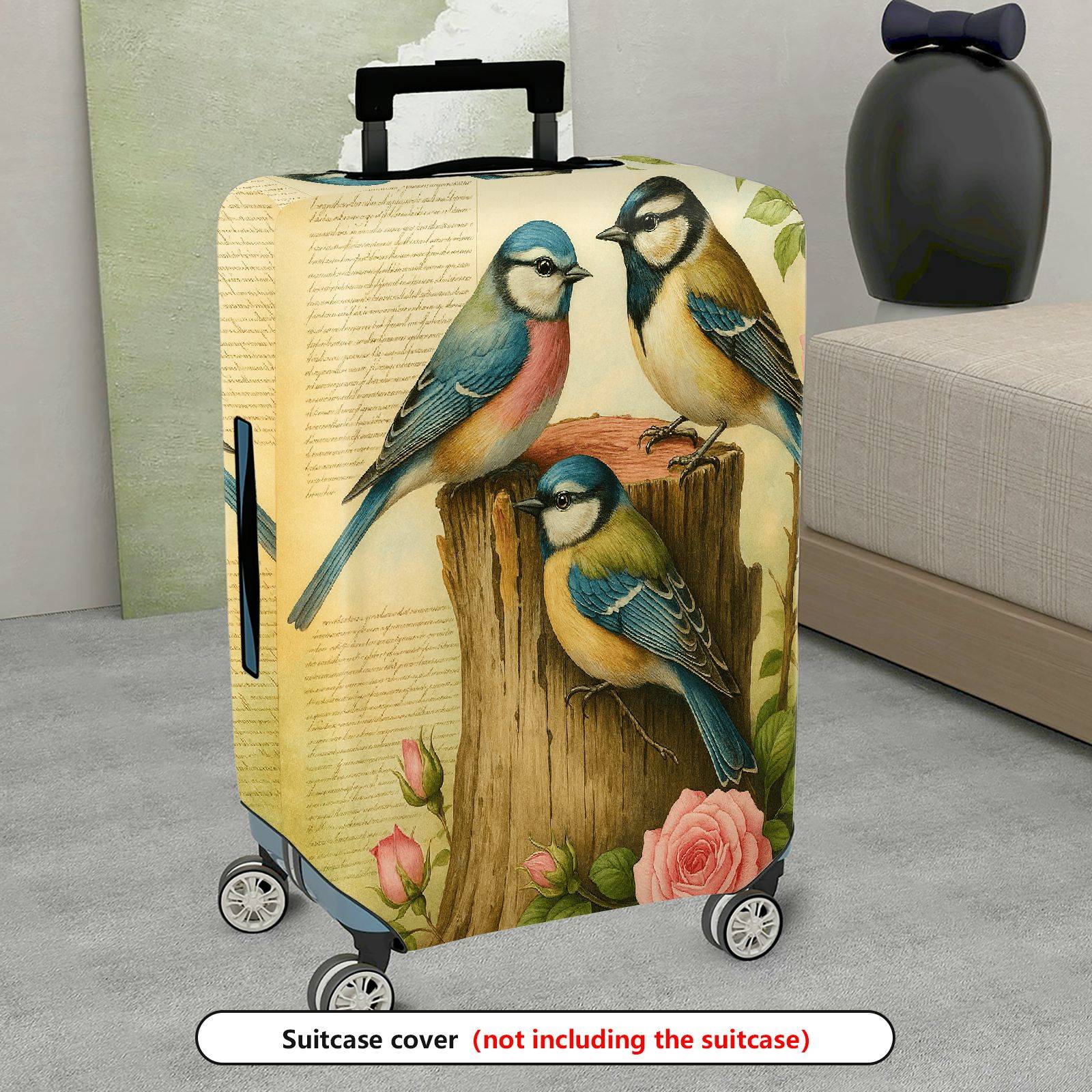 1-Piece Vintage Bird Tree Flower Pastoral  Suitcase Luggage Cover, Stretch Protective Sleeve