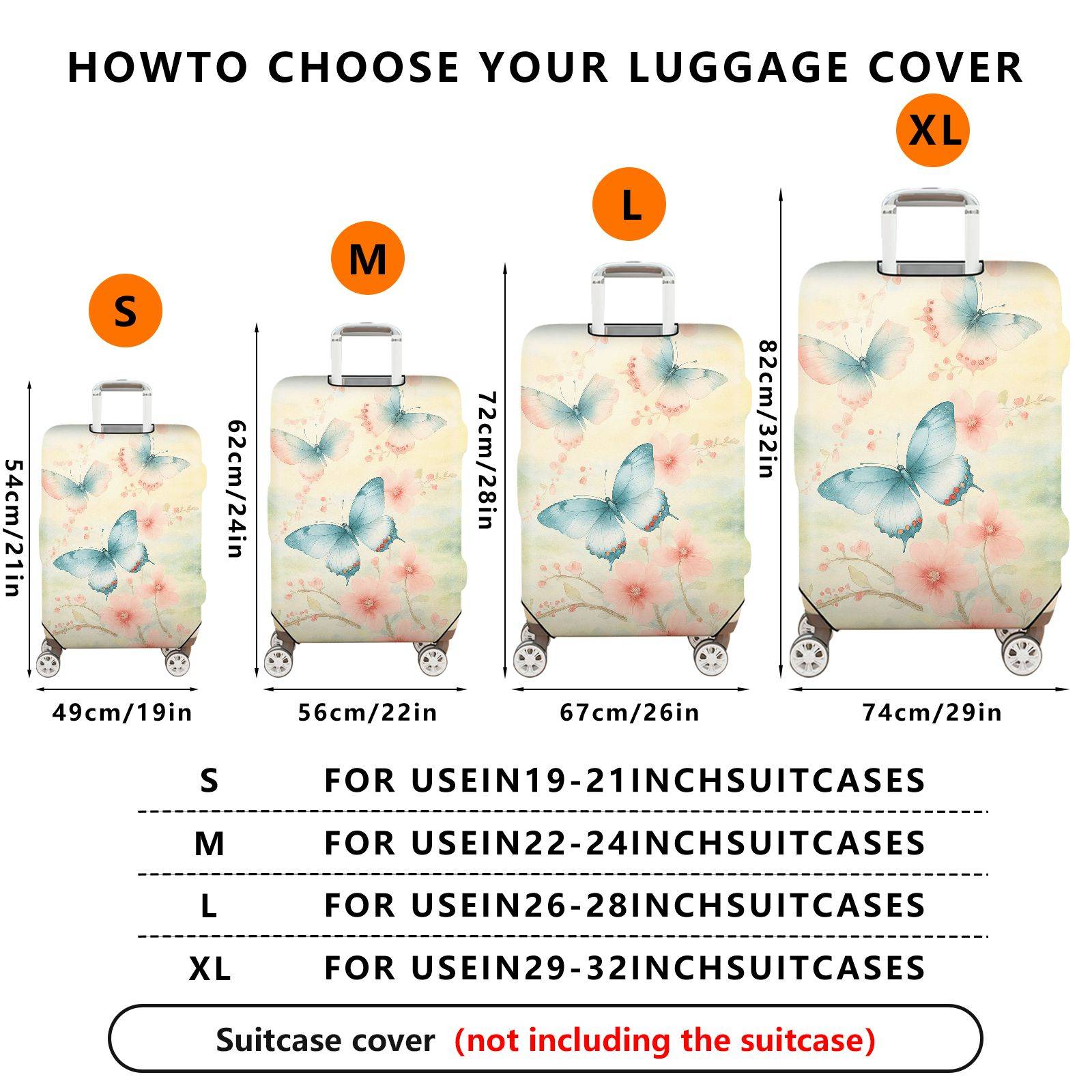 1-Piece Butterfly Floral Pastoral Elegant Artistic  Suitcase Luggage Cover, Stretch Protective Sleeve