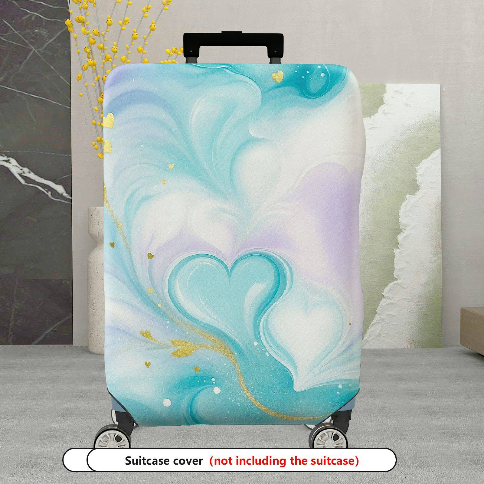 1-Piece Pastel Marble Watercolor Heart Golden Swirl  Suitcase Luggage Cover, Stretch Protective Sleeve