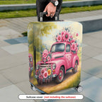 1-Piece Pink Flower Truck Vintage Nature Retro Floral  Suitcase Luggage Cover, Stretch Protective Sleeve