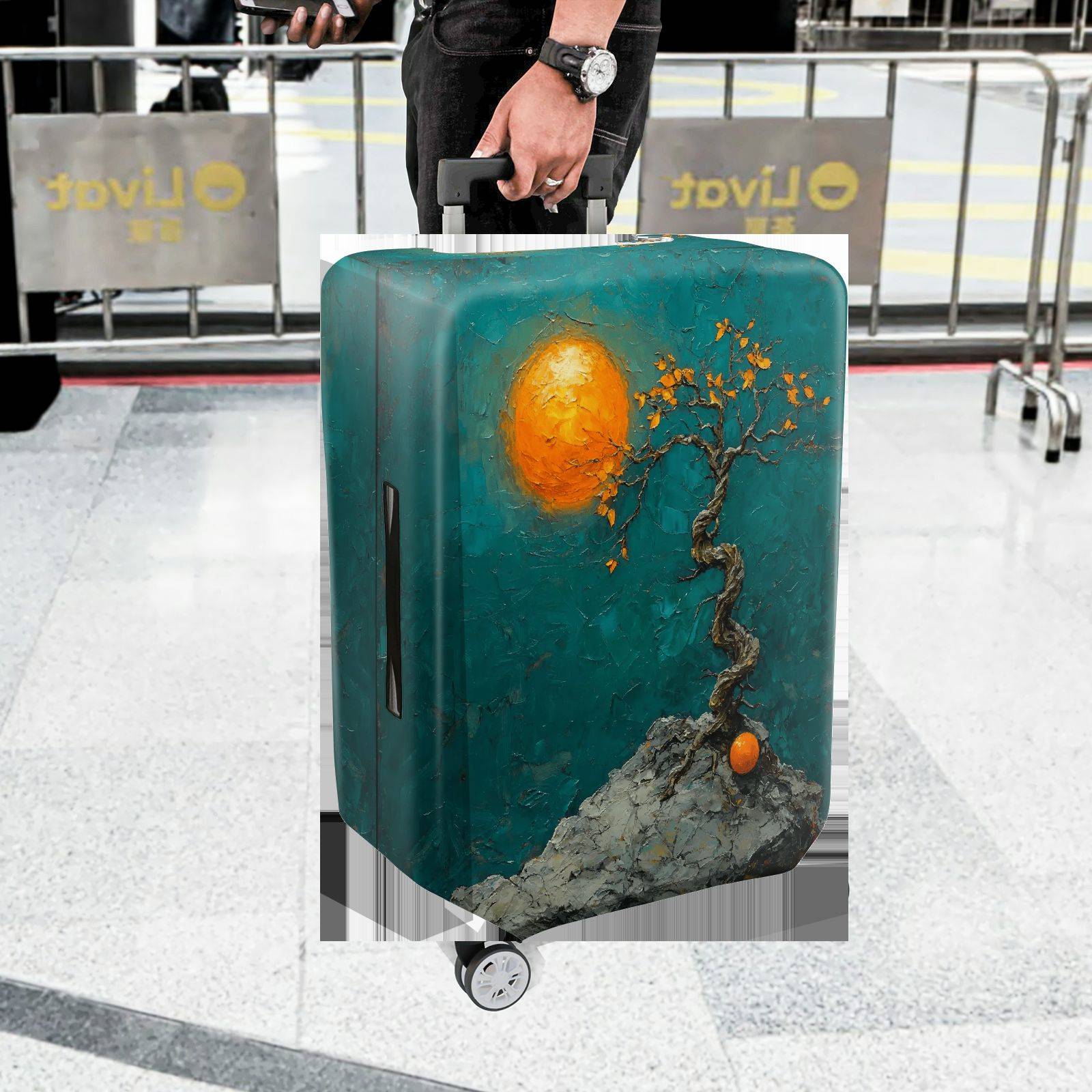 1-Piece Abstract Art Tree Moon Landscape Nature  Suitcase Luggage Cover, Stretch Protective Sleeve