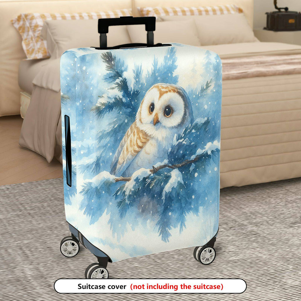 1-Piece Winter Tree Owl Snow Blue Artistic  Suitcase Luggage Cover, Stretch Protective Sleeve