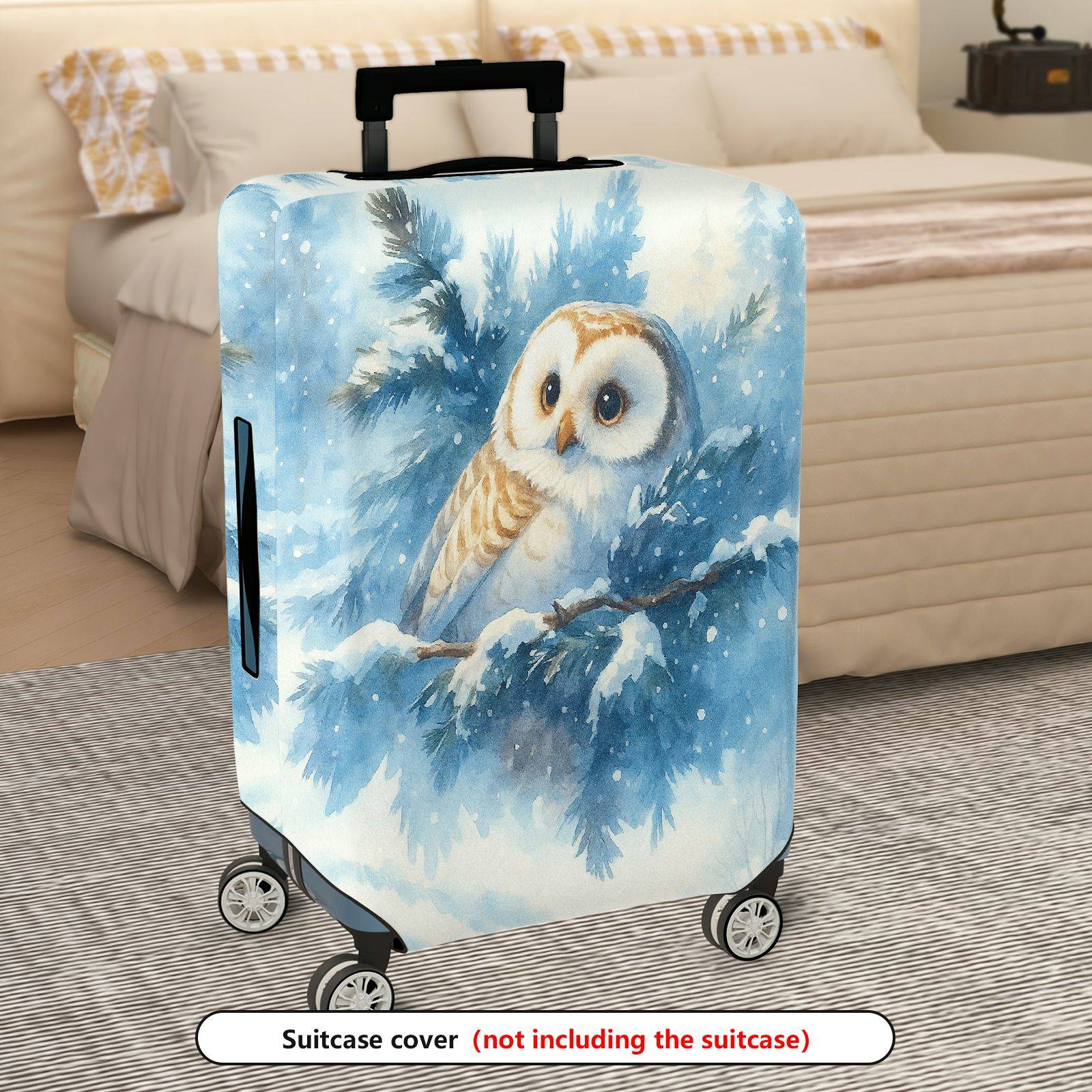 1-Piece Winter Tree Owl Snow Blue Artistic  Suitcase Luggage Cover, Stretch Protective Sleeve