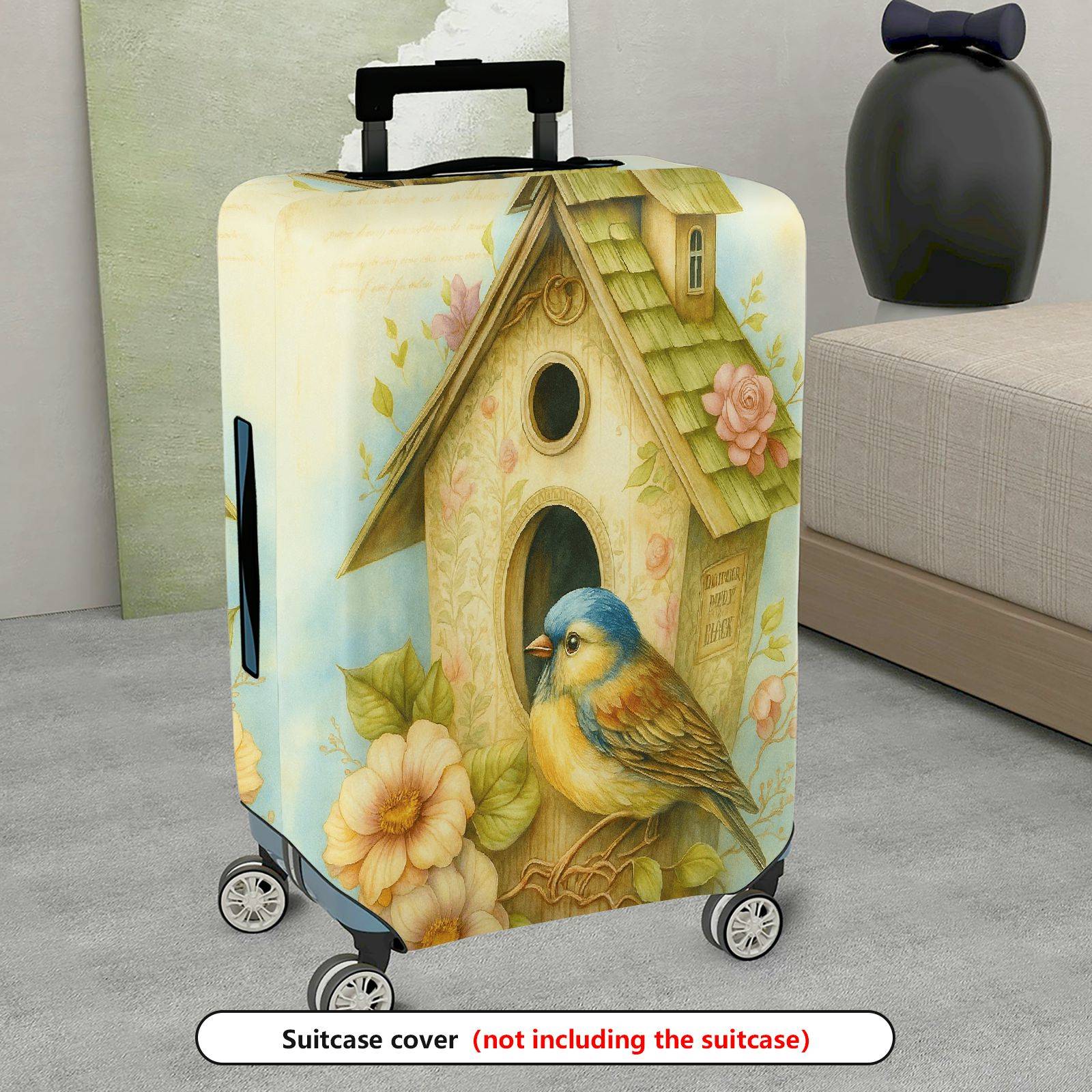 1-Piece Birdhouse Floral Vintage Artistic Nature Travel  Suitcase Luggage Cover, Stretch Protective Sleeve