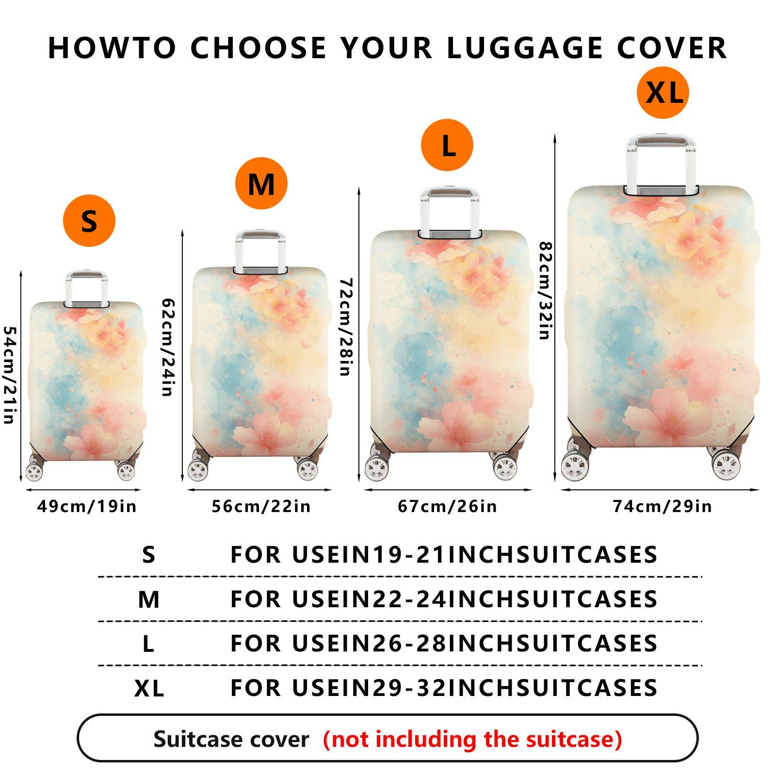 1-Piece Floral Abstract Watercolor Art Travel  Suitcase Luggage Cover, Stretch Protective Sleeve