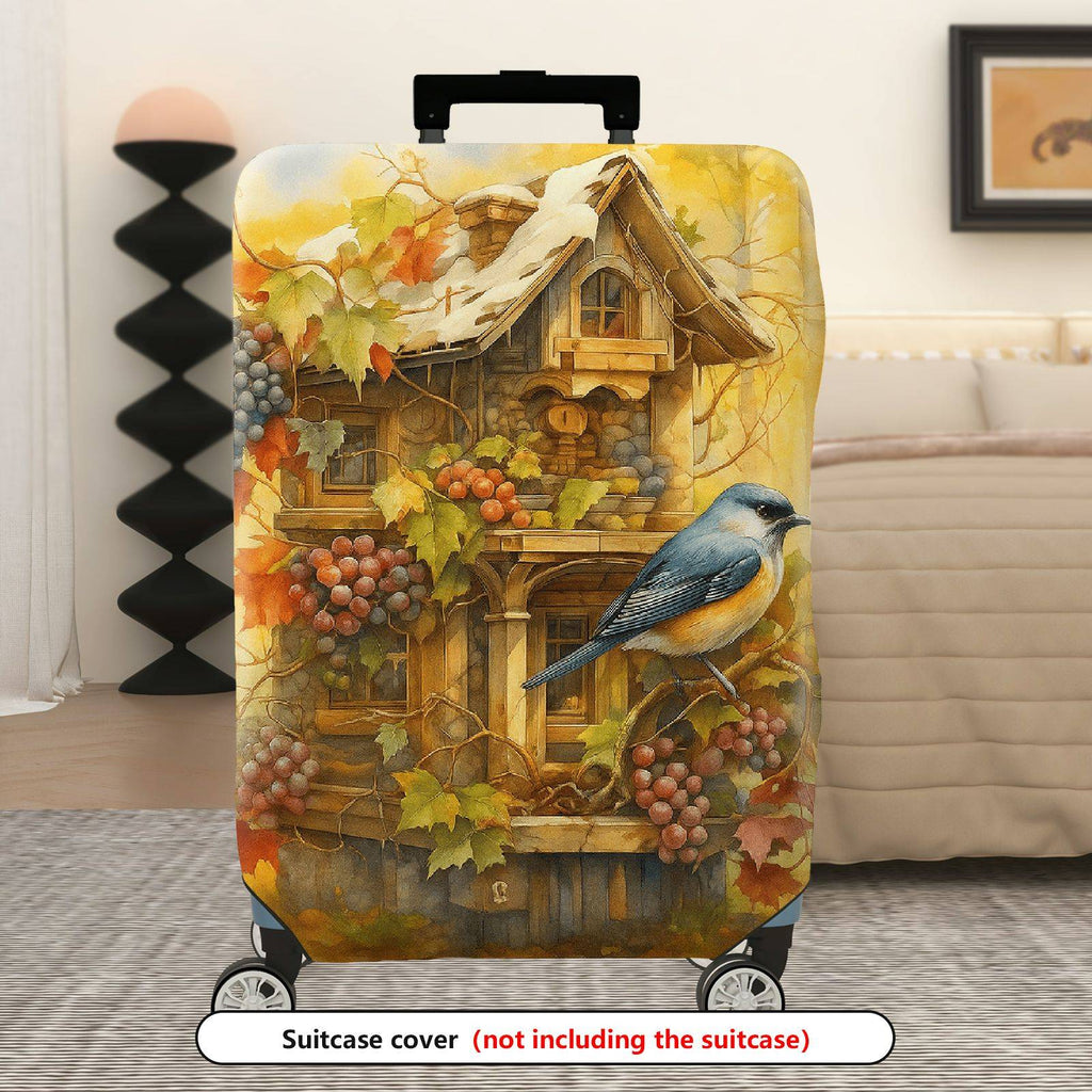 1-Piece Vintage Autumn Birdhouse Grapevine Leaves Artistic  Suitcase Luggage Cover, Stretch Protective Sleeve