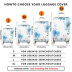1-Piece Floral Blue White Elegant Artistic Blossom  Suitcase Luggage Cover, Stretch Protective Sleeve