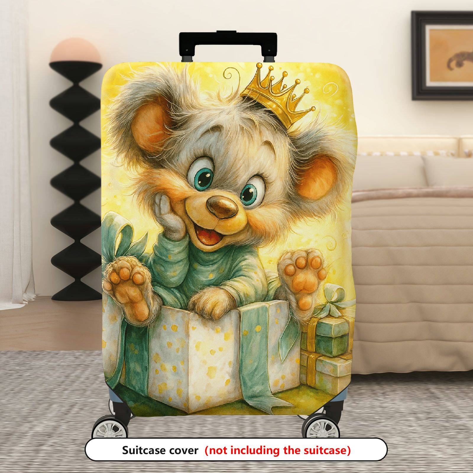 1-Piece Cute  Bear Gift Yellow Crown Present Artistic Fun  Suitcase Luggage Cover, Stretch Protective Sleeve