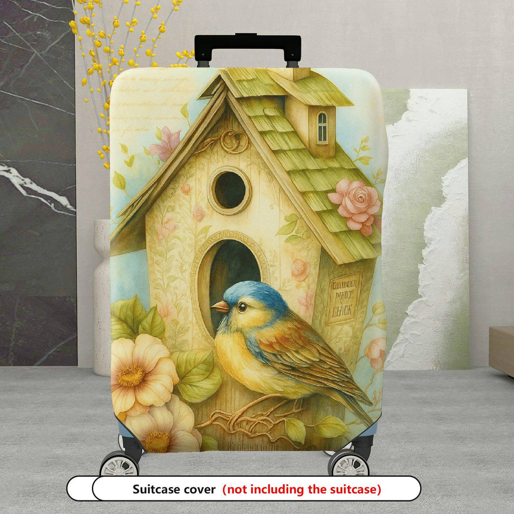 1-Piece Birdhouse Floral Vintage Artistic Nature Travel  Suitcase Luggage Cover, Stretch Protective Sleeve
