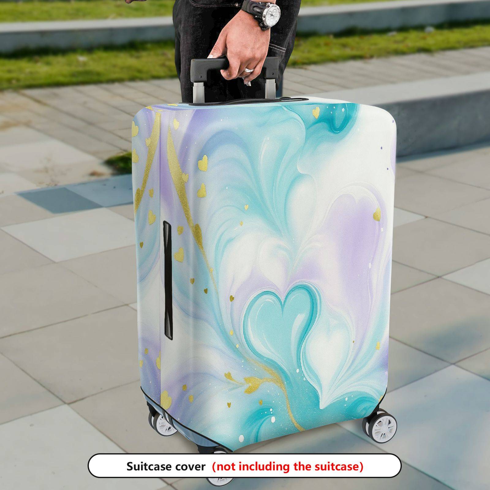 1-Piece Pastel Marble Watercolor Heart Golden Swirl  Suitcase Luggage Cover, Stretch Protective Sleeve