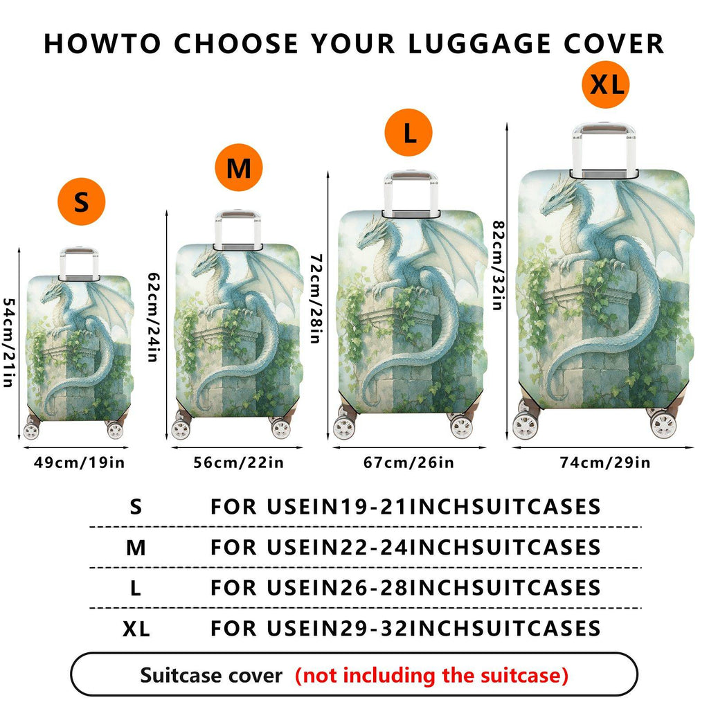 1-Piece Dragon Fantasy Art Mythical Green Nature Ivy  Suitcase Luggage Cover, Stretch Protective Sleeve