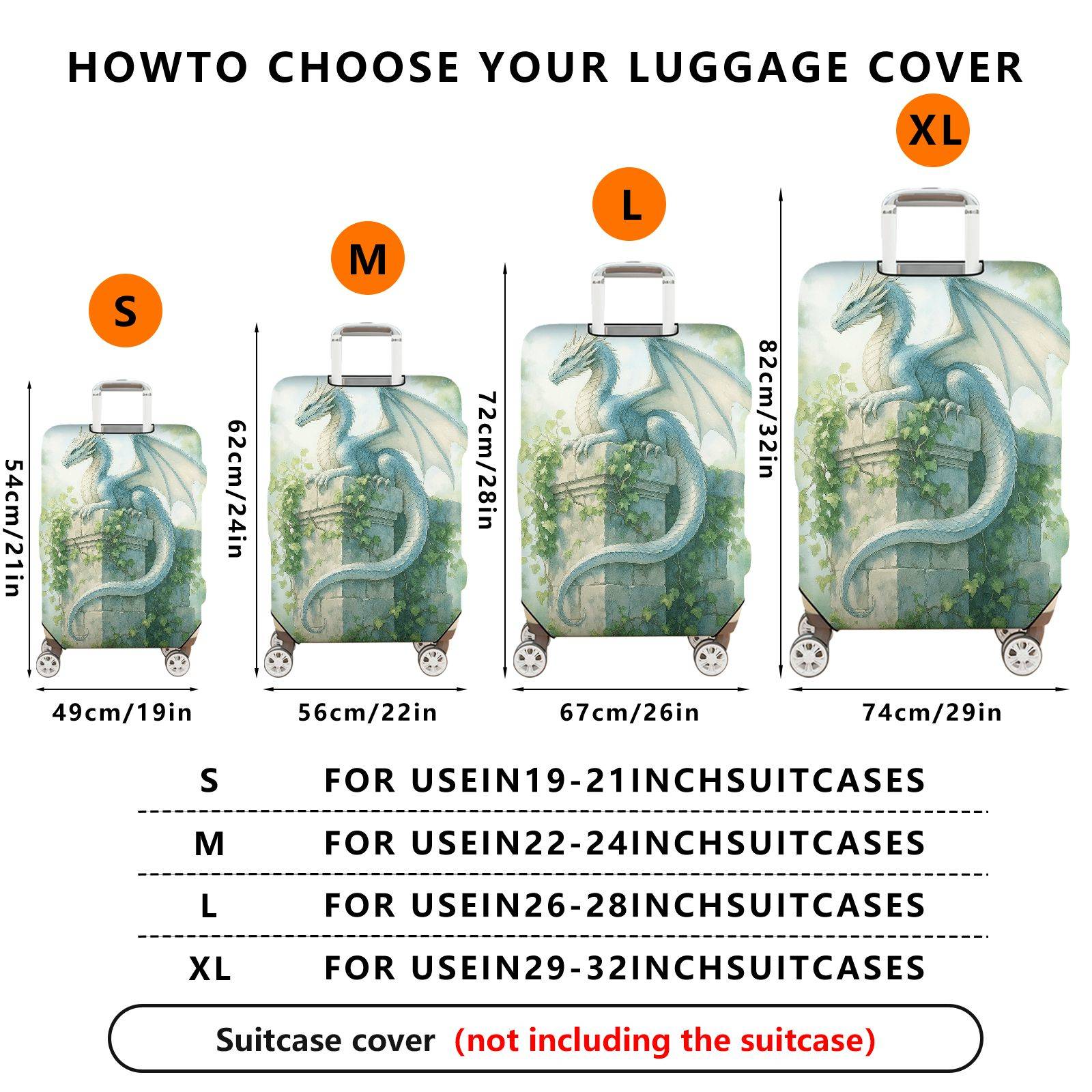 1-Piece Dragon Fantasy Art Mythical Green Nature Ivy  Suitcase Luggage Cover, Stretch Protective Sleeve